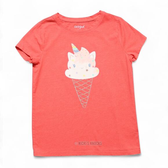 4/$20 - Cat & Jack Girls Unicorn Ice Cream Short Sleeve T-Shirt Coral Size M 7/8 - Picture 2 of 7